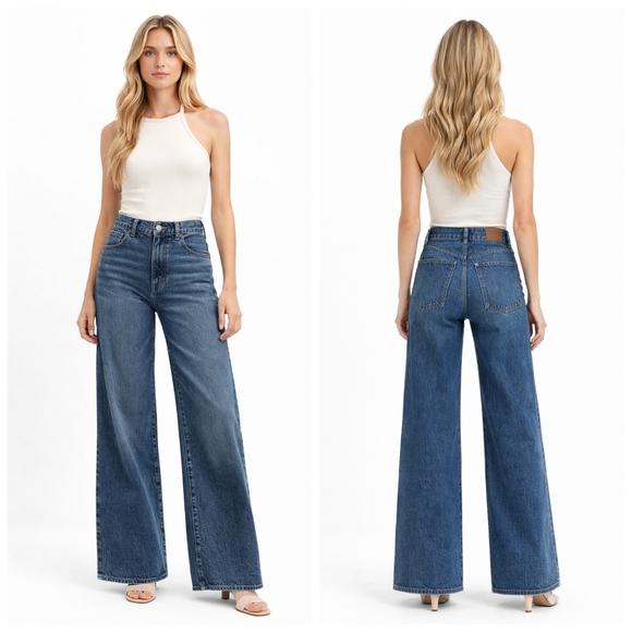 Madewell Denim - Madewell Superwide Leg High Rise Jeans Size 25 Medium Wash Wide Leg Denim J1794
